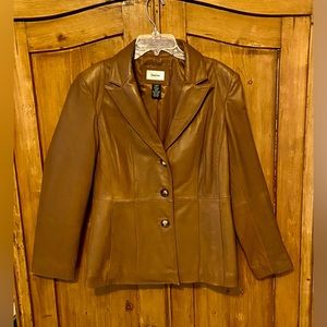 Neiman Marcus Exclusive Chocolate Brown Lambs Leather Blazer Jacket Womens sz L